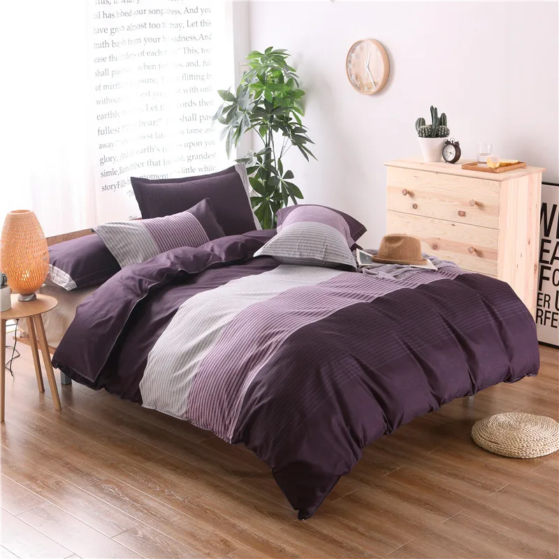 

Elegant Purple Solid Color Stripes Stitching Pattern Home Textiles Bedclothes 2/3pcs Bedding Sets Duvet Cover Set Pillowcase