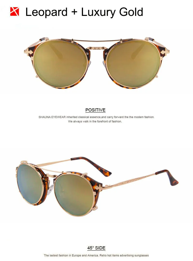 Винтажные очки shauna женские круглые солнцезащитные очки в стиле стимпанк мужские флип-съемные линзы зеркальные линзы/прозрачные линзы