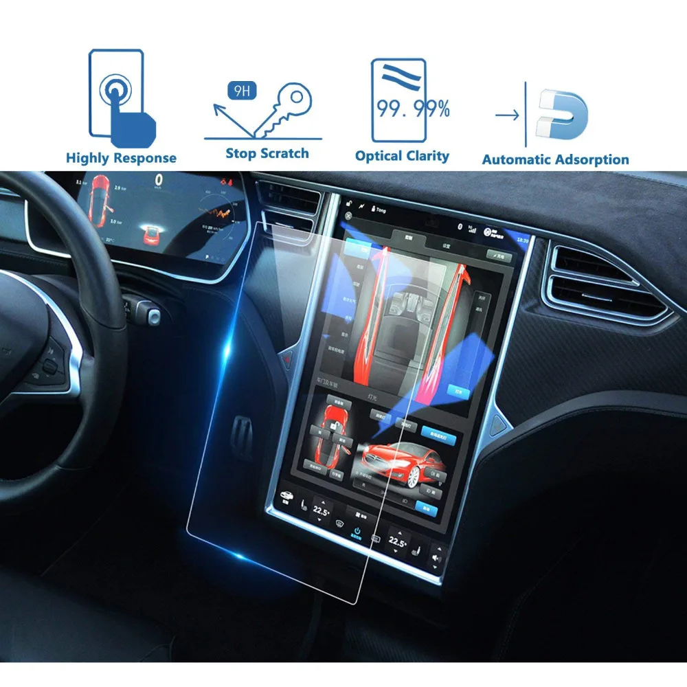 

1PC 17 inch Car Navigation Tempered Glass For Tesla Model S For Tesla Model X Touch Screen Protector Steel Portective Film