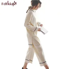 Fdfklak,, Женская Хлопковая пижама, белый комплект из двух предметов, Осень-зима, пижама с длинным рукавом, Mujer, домашняя одежда, комплекты для сна, Q563