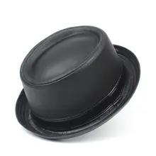 Кожаная мужская черная шляпа для папы, шляпа-федора, модная шляпа для джентльмена, плоская шляпа-котелок, топ-шляпа, размер s m l xl