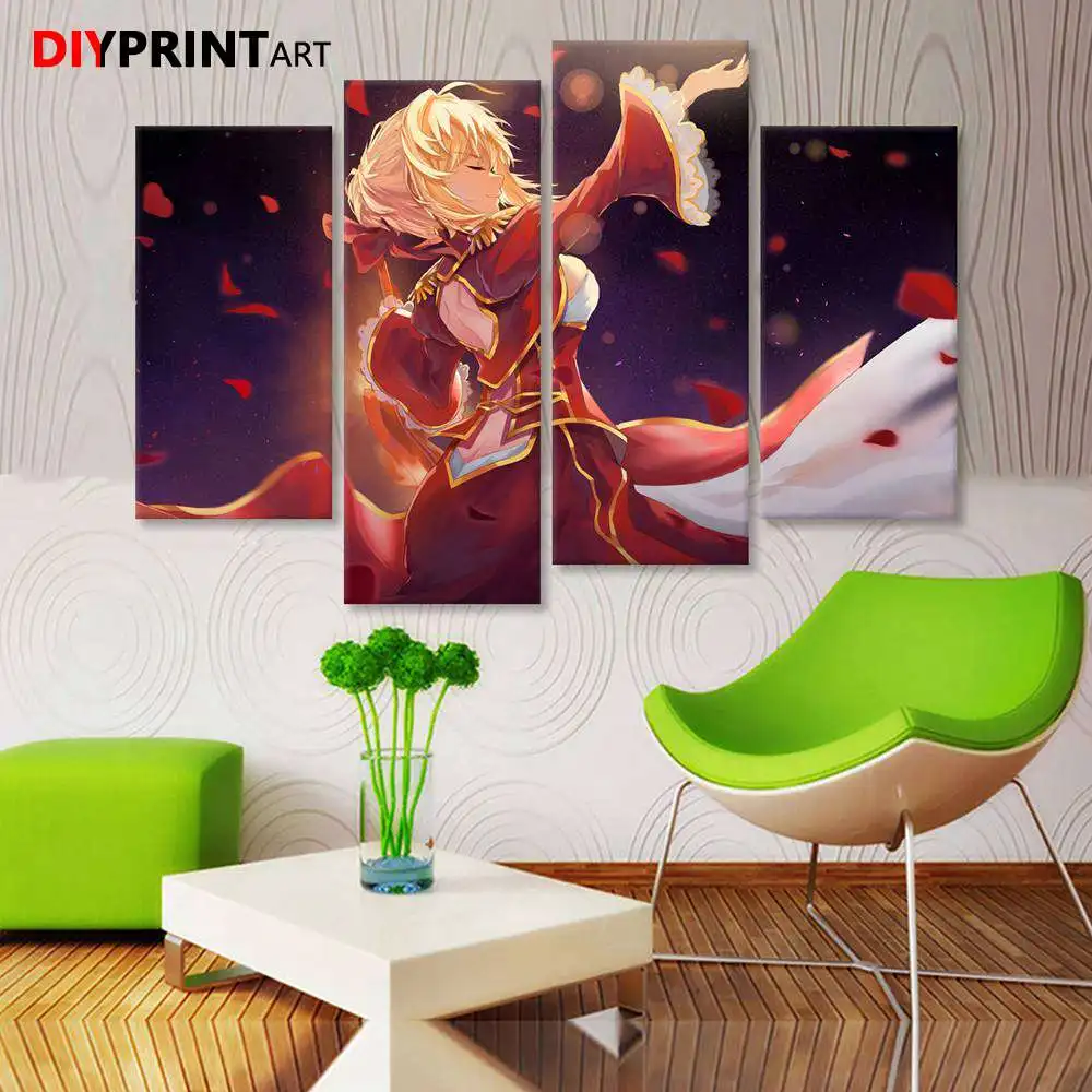 Red Saber 4 шт./компл. художественный постер в стиле аниме Fate Extra Picture для гостиной