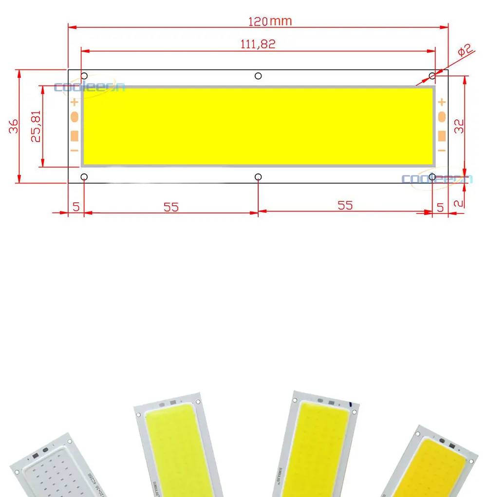 12036mm Rectangle COB Board Bulb 10W 12V LED Light Source 1000LM for DIY Car Work Decor Lamp House Automobile Lighting Parts (1)