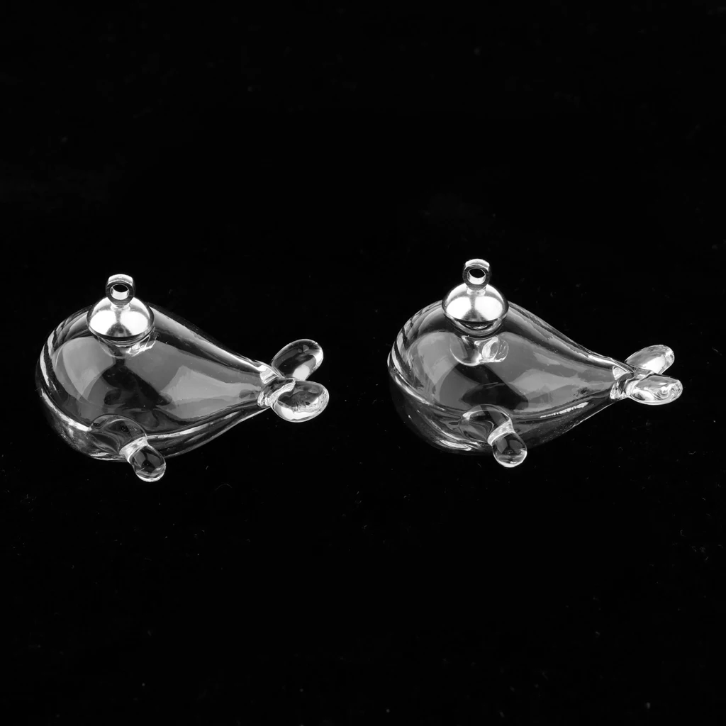 2Pcs Clear Mini Whale Shape Empty Glass Wishing Bottles Vial Pendant Charms Jars DIY Crafts