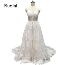 100% Real Photo Sexy Wedding Dresses Long V-Neck Straps A-Line Boho Wedding Gown 2017 Ivory Bridal Dress Robe de Mariage FW67