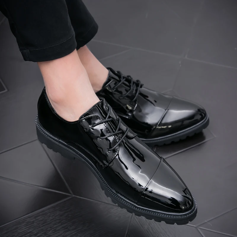 

Male dress shoes tide england style patent leather men formal business wedding formal derby flats luxury shoes white black 38-44