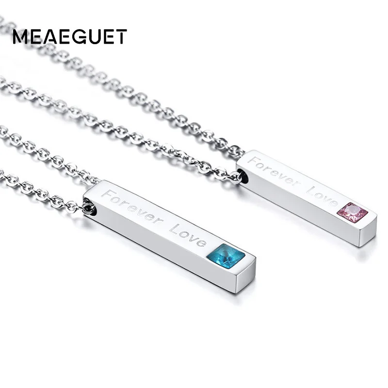 

2pcs/1 set Couple Necklace Stainless Steel With Zircon Forever Love Pendants Engraved Name Men And Women Charm Unisex Gifts