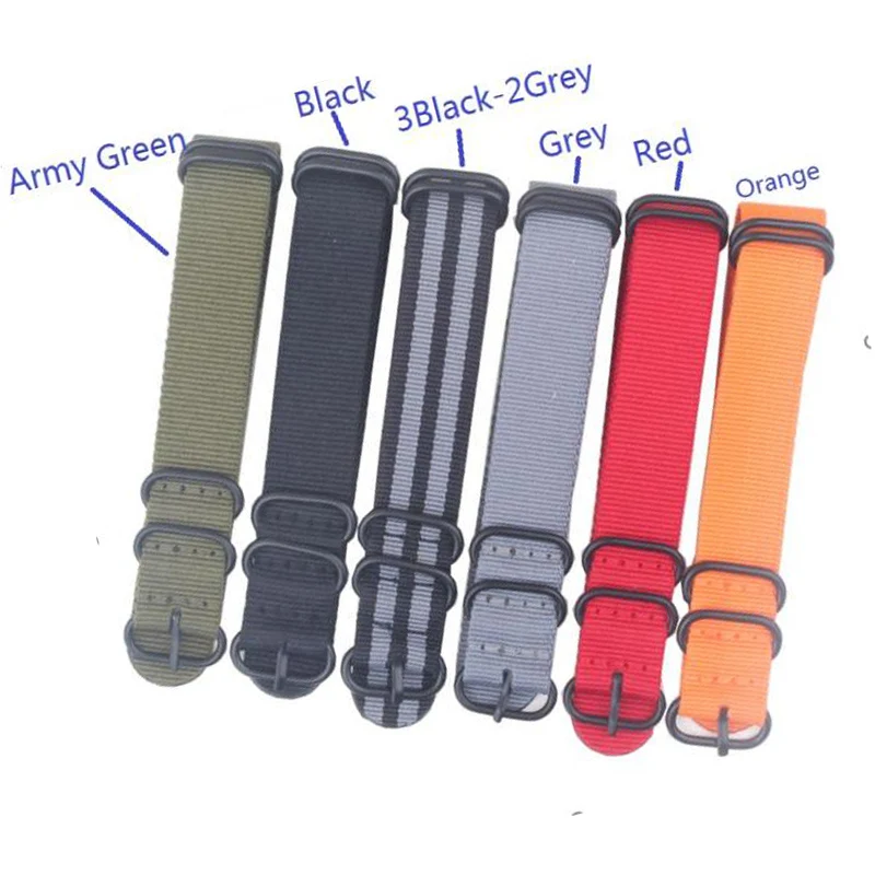 

stripe nylon waterproof watchband 20mm 22mm 24mm High Quality Nato Strap Nylon Divers Brushed 5 rings for Zulu straps
