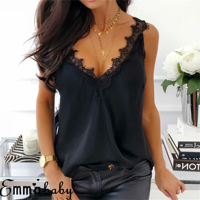 

2019 Sexy Women Lace V-neck Backless Tank Vest Cami Top Outwear Bustier Bralette Solid Clubwear Sleeveless Tank Vest New Arrival