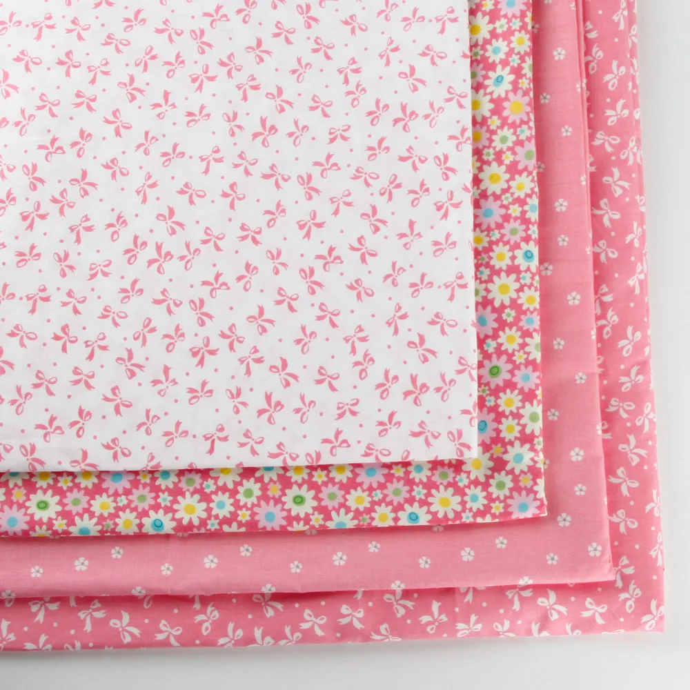 

50 x 50cm (4 pieces/lot) pink bedding fabric print 100% cotton fabric bundle DIY handmade children sheet quilt fabrics