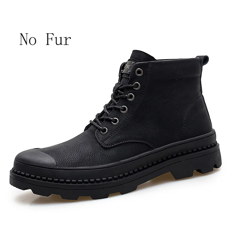 Зимние мужские кожаные ботинки армейская Стиль с высокими голенищами; полуботинки в стиле милитари Для мужчин обувь удобные кроссовки большого Размеры 46 - Цвет: Black No Fur