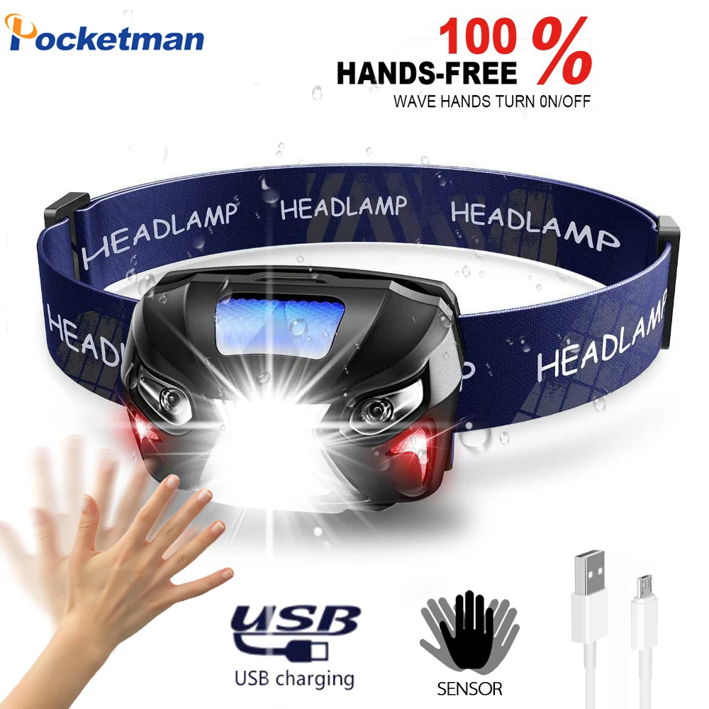 

12000LM High Bright LED Headlamp Body Motion Sensor Head USB Rechargeable LED Headlight Flashlight Camping Torch Light Lamp