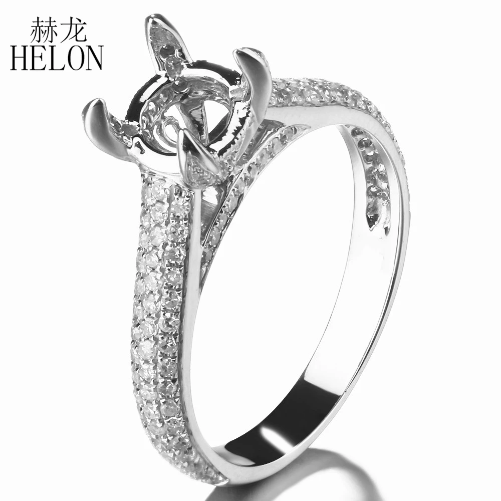 HELON Solid 14K (AU585) White Gold Semi Mount Ring Settings 6 7mm Round