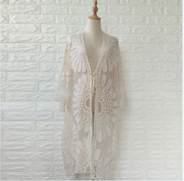 2018 New Brand Women Lace Floral Kimono Beach Cardigan Casual Solid Cover Up Wrap Beachwear Long Top Shirts