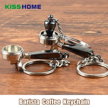 

Creative Barista Coffee Tamper Keychain Coffee Machine Handle Moka Pitcher Keyring Portable Coffeeware Espresso Accessories Gift