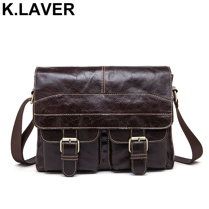 

K.LAVER New 100% Genuine Leather Business Casual Men Messenger Crossbody Travel Bag Fashion Cowhide Leather Men's Shoulder Bags