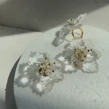 Корейские Модные прозрачные акриловые цветочные серьги-гвоздики ручной работы для женщин, праздничные вечерние серьги с милыми ушками, Женские Ювелирные изделия