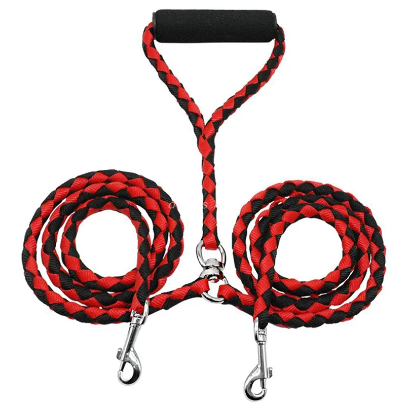 125CM Hand Made Double Dog Leashes For Two Dogs Braided Tangle Free