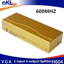 EKL высокая частота 600 мГц vga splitter 1 Вход 4 Выход, 1 Порты и разъёмы для сигнала VGA Вход, 4 Порты для сигнала VGA Выход