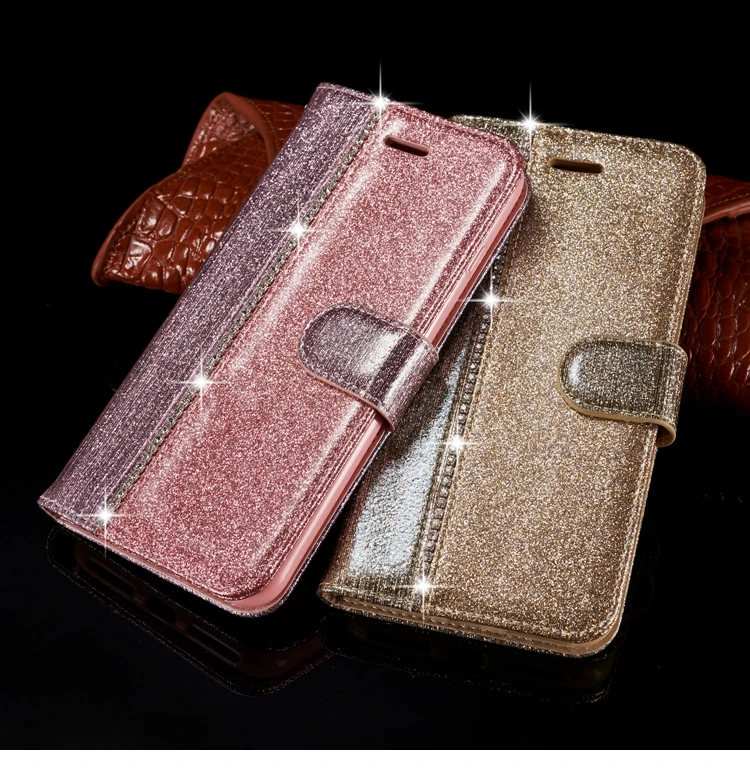 Блестящий чехол-бумажник из искусственной кожи с откидной крышкой для Etui iPhone 8 Plus блестящий чехол на магните для телефона для Coque iPhone 8 Plus Чехол-книжка