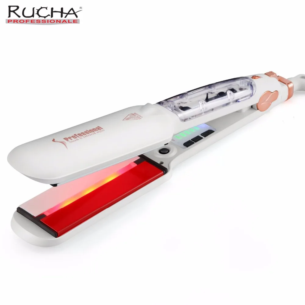 RUCHA STEAM INFRARED WIDE PLATES DUAL VOLTAGE KERATIN FLAT IRON (6)