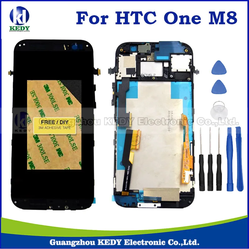 

1pcs For HTC One M8 LCD Display With Touch Screen Digitizer With Bezel Frame Assembly + Tools