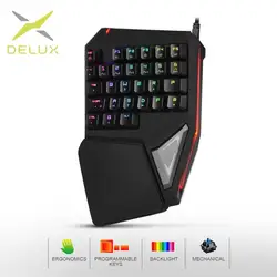 Delux T9PLUS Одноручная игровая клавиатура 29 кнопок механическая клавиатура с 10 RGB подсветкой эффекты для ноутбука ПК игровой плеер