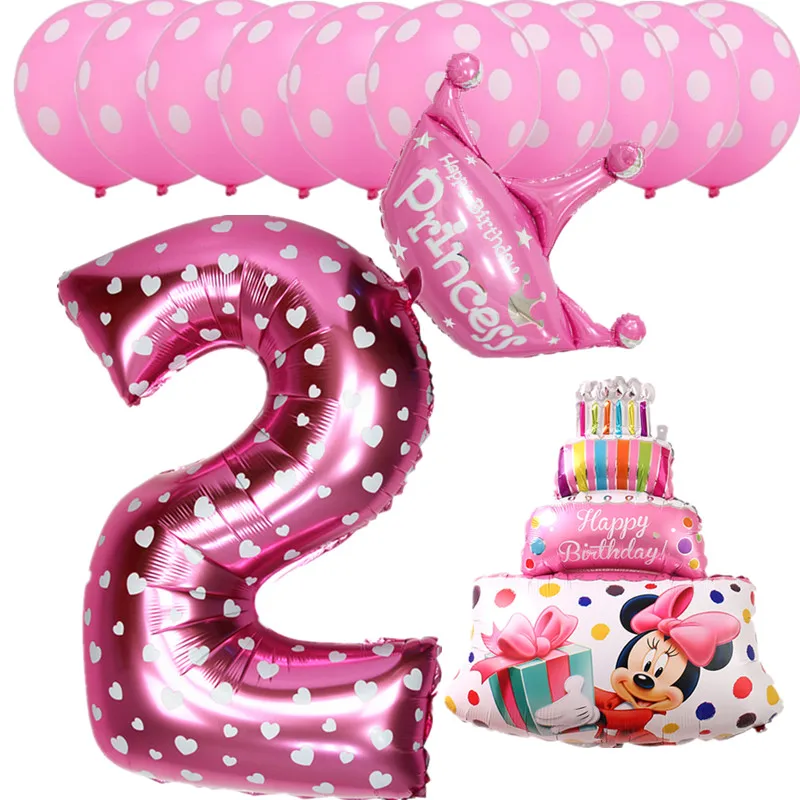 13 шт. розовый синий Микки Минни для детей 2 лет на день рождения воздушный шар из фольги Гелий Латекс Globos Baby Shower вечерние принадлежности для декора - Цвет: pink c