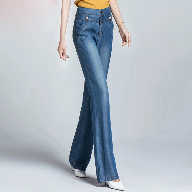 Модные женские летние джинсы с высокой талией, джинсовое изделие свободного кроя тонкие брюки Femme, высококачественные женские повседневные широкие брюки F166