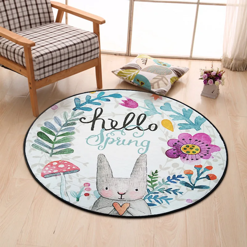 

Coral Velvet Chair Floor Mat Rabbit Printed Round Carpet for Living Room Children Bedroom Play Area Outdoor Rugs Home Textile