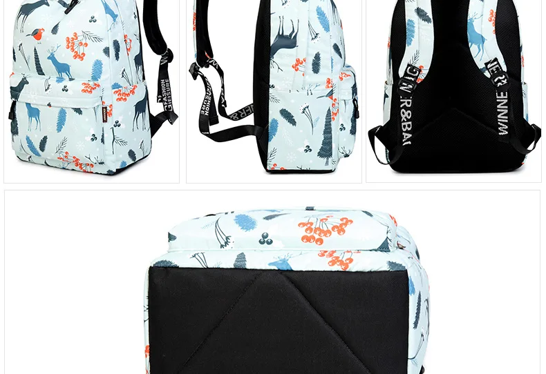 WINNER Cute Fashion Backpack Fresh Deer Pattern School Backpack For Teenage Girls Light Blue Travel Backpack Mochila  (16)