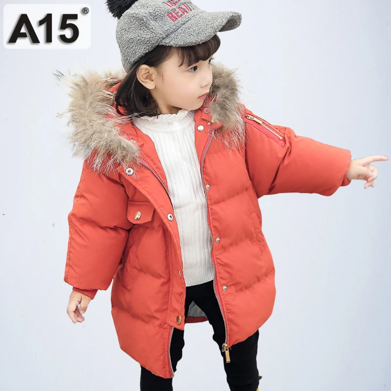 A15 2019 baby girls winter coats hooded with fur toddler clothes park