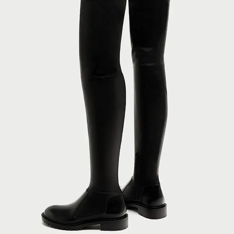 MORAZORA/ г., Осень-зима, горячая Распродажа, ботфорты простая модная однотонная обувь на низком каблуке женские ботинки с круглым носком