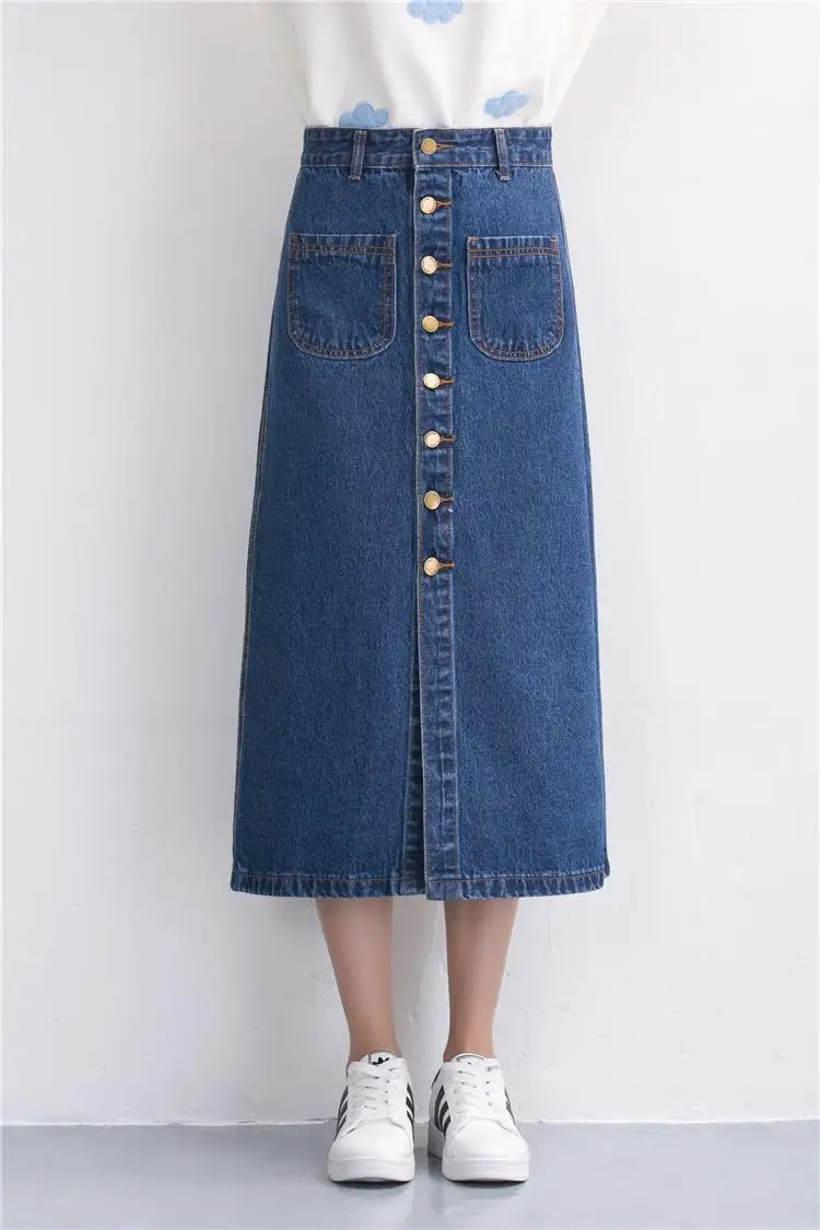 2018 Fashion Women Denim Skirts Long Skirt High Waist Jeans Skirts ...