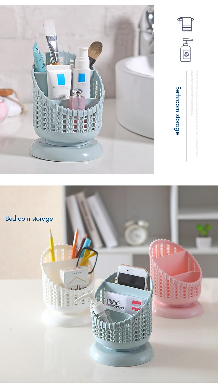 Hollow Breathable Pen Holder Plastic 3 Grids Pencil Holder Organizer Desktop Makeup Brush Mobile Phone Storage Container Pot