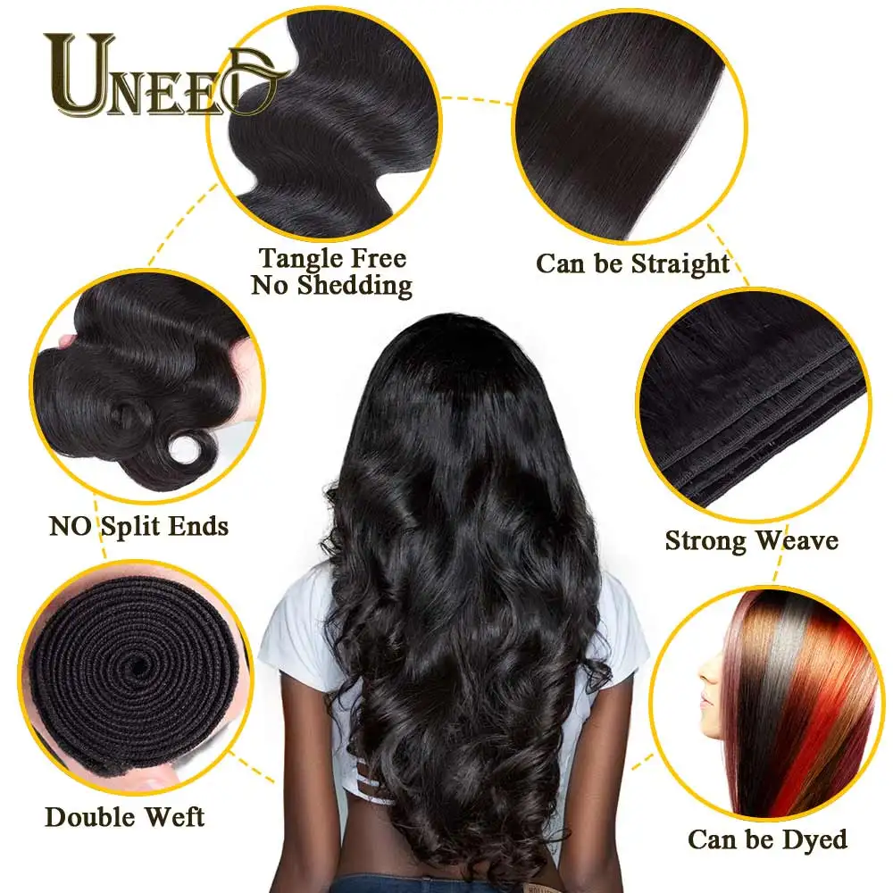 Uneed Brazilian Hair Body Wave Bundles with Frontal Remy Human Hair Bundles Hair Weave Bundles with 360 Frontal Lace Closure Uneed Brazilian Hair Body Wave Bundles with Frontal Remy Human Hair Bundles Hair Weave Bundles with 360 Frontal Lace Closure