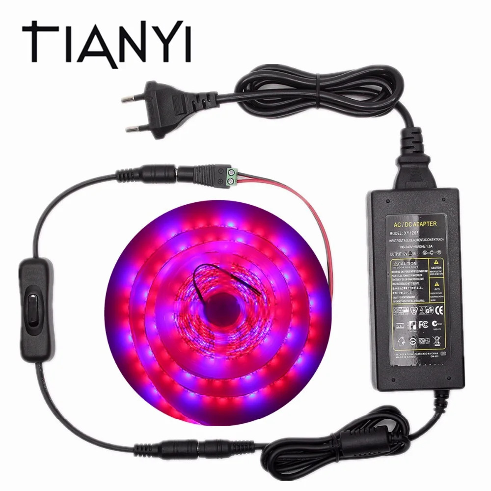 

5050 LED Grow Lights Waterproof DC 12V Plant Growing LED Strip Light tape Set with Power and Switch for Aquarium Greenhouse