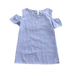 Для малышей Детская одежда для девочек Краткая рюшами в полоску Летняя линия платье праздничный сарафан Одежда