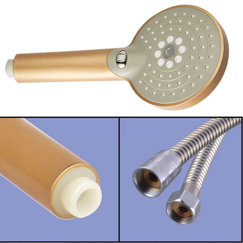

ABS Plastic Three-Speed Adjustment Functional Round Rain Shower Head Gold Handheld Shower Sprinkler
