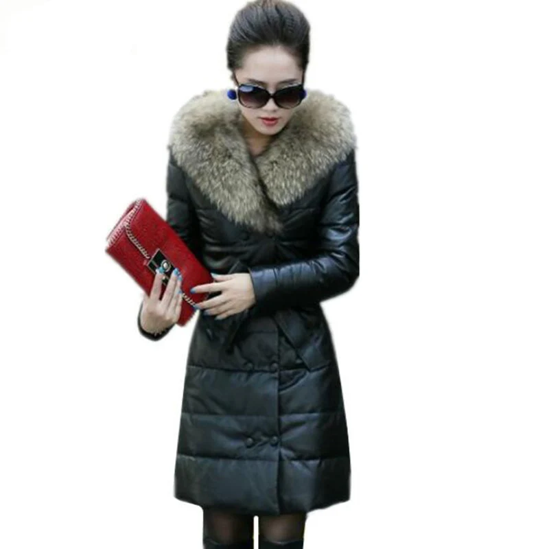 #*Cheap 2018 New Winter Down Cotton Jacket Women Fur Collar Thicken Plus Size Leather Jacket Fashion High Quality Warm Long Parka Coat