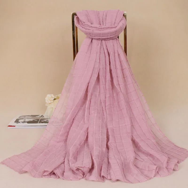 Горячая Распродажа, эластичный женский шарф/шарфы, рельефная сетчатая шаль, однотонный мягкий вискозный мусульманский хиджаб обертывания# YS274 - Цвет: Light Purple