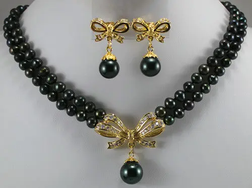 

2 kinds! charm 2 rows 7-8mm pink pearl necklace+ flower pendant earrings (D)