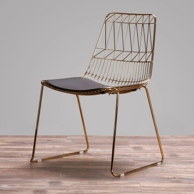 Simple coffee restaurant back iron metal creative leisure wire electroplating gold hollow dining chairs