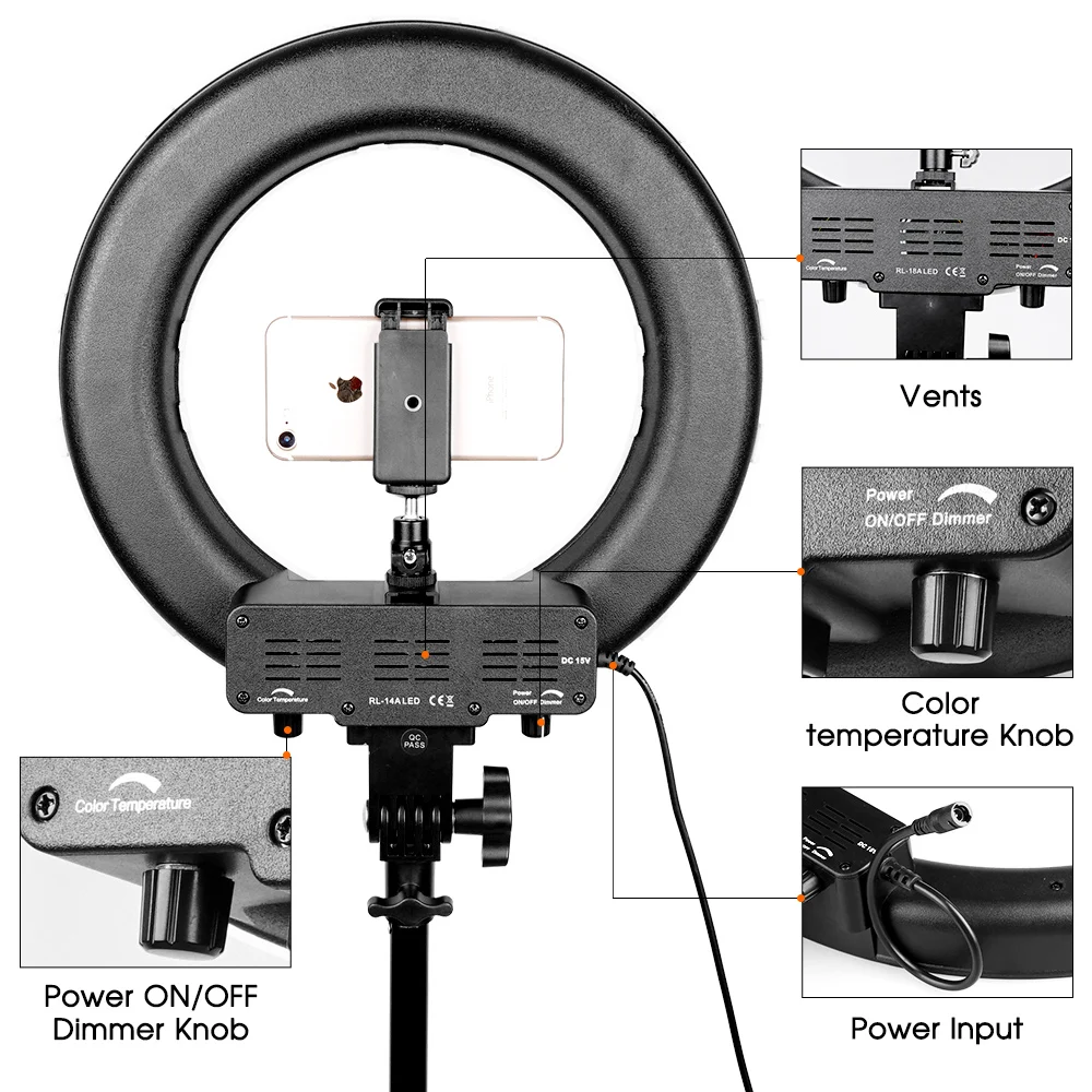 Travor 14 дюймов светодиодный кольцевой светильник Би Цвет светодиодный затемнения макияж кольцевая лампа 3200 K-5500 K кольцевая лампа с подставкой штатив-Трипод для мобильного телефона в реальном времени