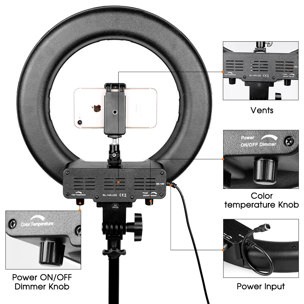Travor 14 inch LED Ring Light Bi Color LED Dimmable Makeup Ring Lamp  3200K-5500K Annular Lamp With Stand Tripod For Video Live