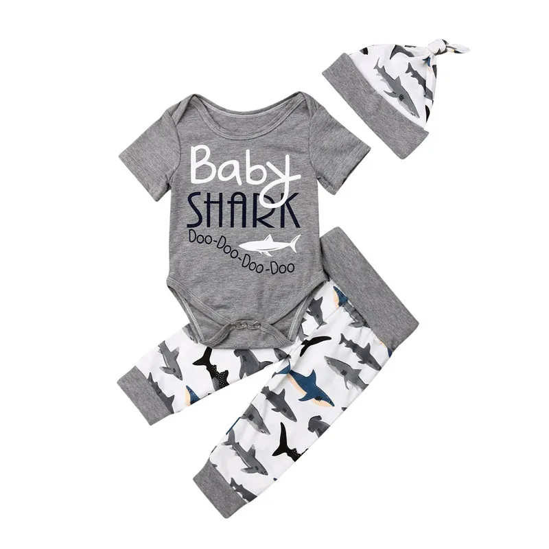 

Focusnorm Cute Newborn Baby Boy Girl Clothes Set 3pcs Clothes Short Sleeve Romper Pants Hat Outfits Set 0-24M