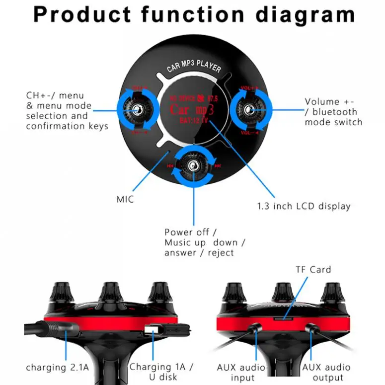 12 В Bluetooth Автомобильный fm-передатчик Громкая связь Аудио Автомобильный MP3-плеер беспроводной в автомобиле fm-модулятор Поддержка Dual-AUX/Dual USB