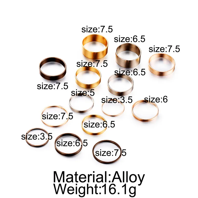 14 Pcs/Set Fashion Gold Silver Black Rings Set For Women 2019 New Boho PUNK Vintage Round Knuckle Ring Female Jewelry Gifts