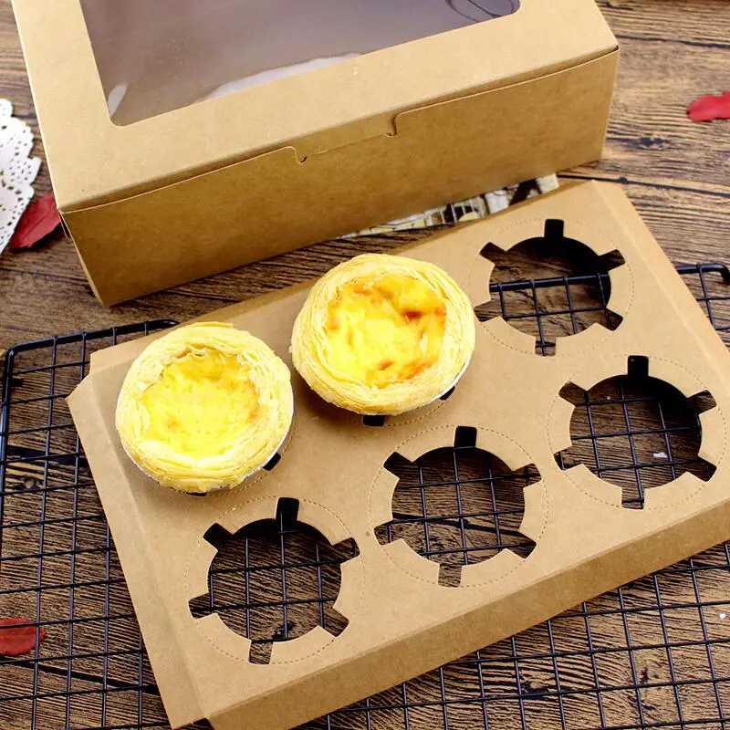 Крафт карты Бумага кекс поле 6 чашки торт держатели Muffin торт Коробки десерт Портативный пакет коробки LX6504