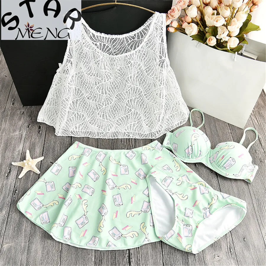 STAERK 2017 Printing Female Hollow Mesh Jersey Four Piece Bikinis Small